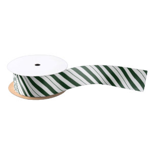 Ruban En Satin Diagonale verte foncée et blanche