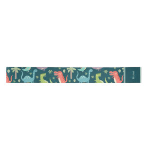 Ruban En Satin Dinosaur Motif Blue Monogrammed Kid Boy Party