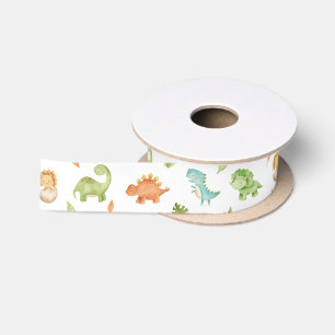 Ruban En Satin Dinosaures doux Feuilleté bleu vert orange