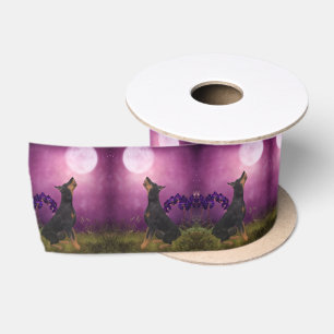 Ruban En Satin Doberman Purple Orchidées Chien Art