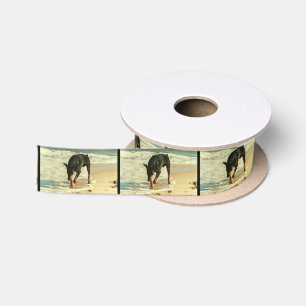 Ruban En Satin Dobermann à l'image de peinture de plage