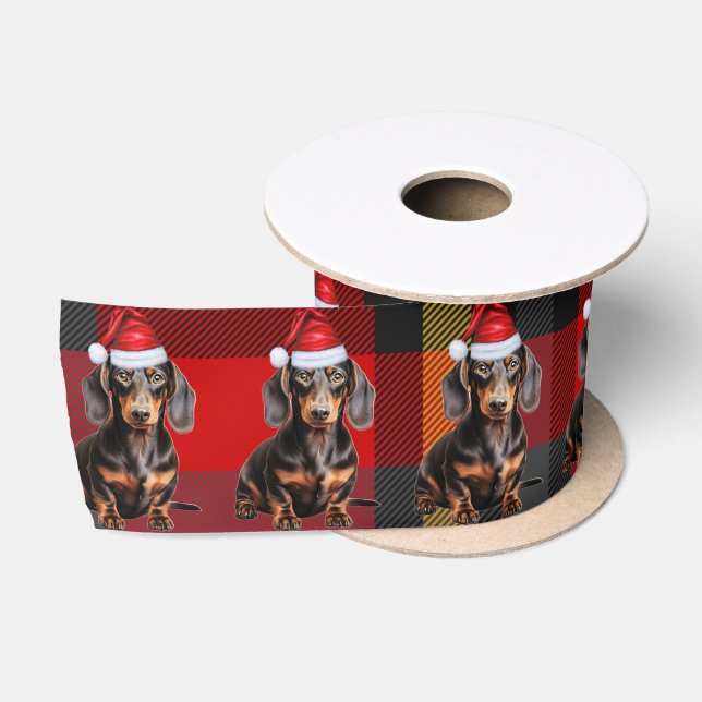 Ruban En Satin Dog Lover Plaid and Dachshund Christmas (Bobine)