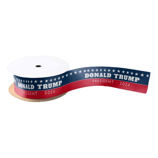 Ruban En Satin Donald Trump 2024 - marine moderne et rouge (Bobine)