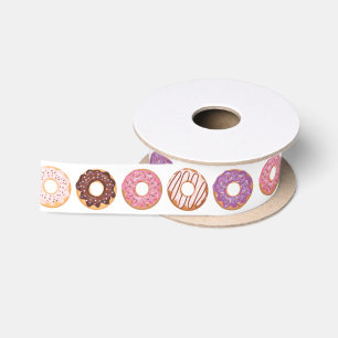 Ruban En Satin Donuts Glacés Roses Avec Saupoudrer Motif Party