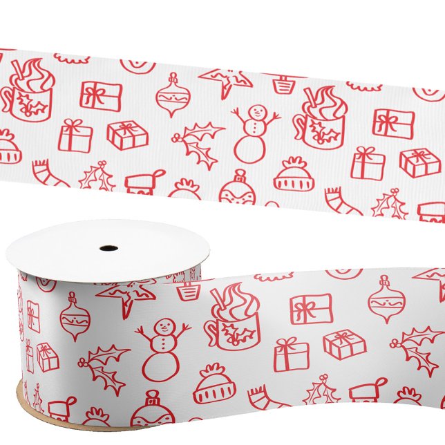 Ruban En Satin Doodle de Vacances Rouge et Blanc (Fun holiday doodle scribble illustration Christmas satin ribbon)