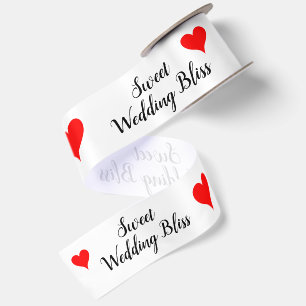 Ruban En Satin Douce Félicité de Mariage Cœurs Rouges 3"