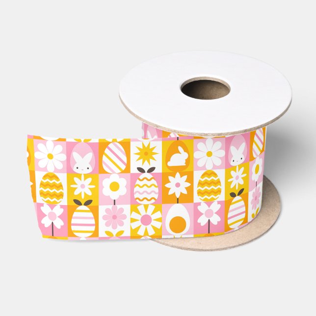 Ruban En Satin Douce Patchwork de Pâques de Printemps  (Bobine)