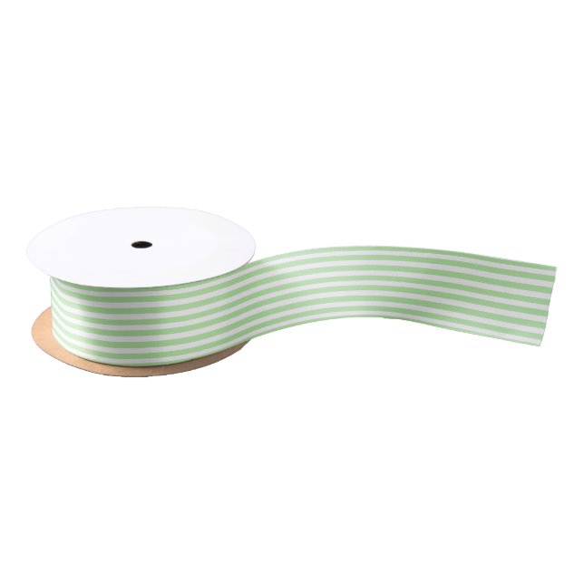 Ruban En Satin Doucement vert et blanc barre le ruban (Bobine)