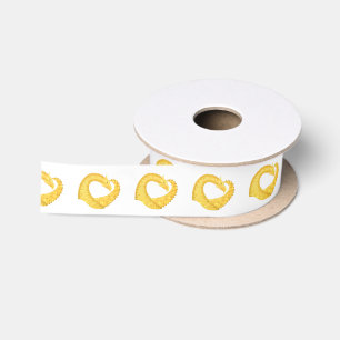 Ruban En Satin Dragon de coeur jaune sur blanc