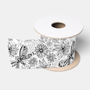 Ruban En Satin Dragonfly et doodle de fleurs