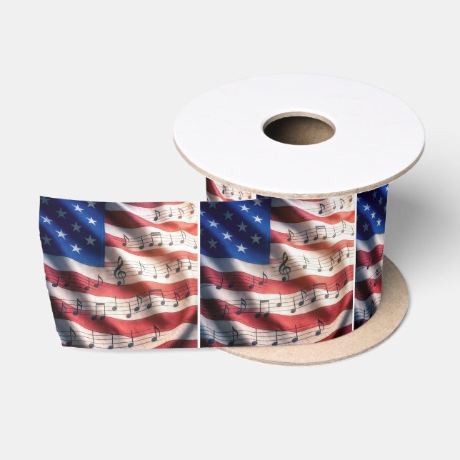 Ruban En Satin Drapeau américain avec notes de musique (Bobine)