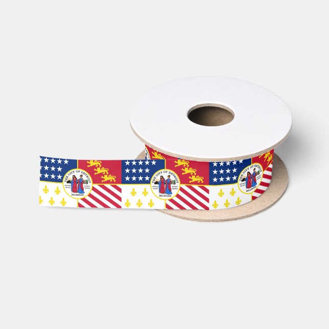 Ruban En Satin Drapeau de Detroit, Michigan Satin Ribbon (Bobine)