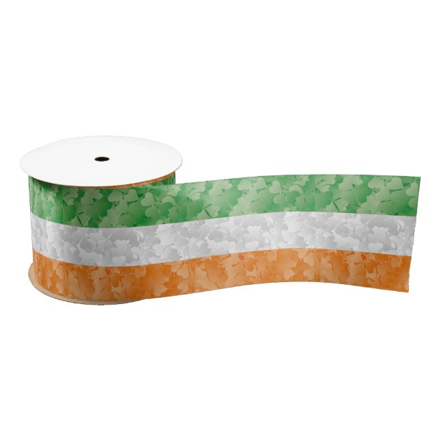 Ruban En Satin Drapeau de l'Irlande avec motif shamrock (Bobine)