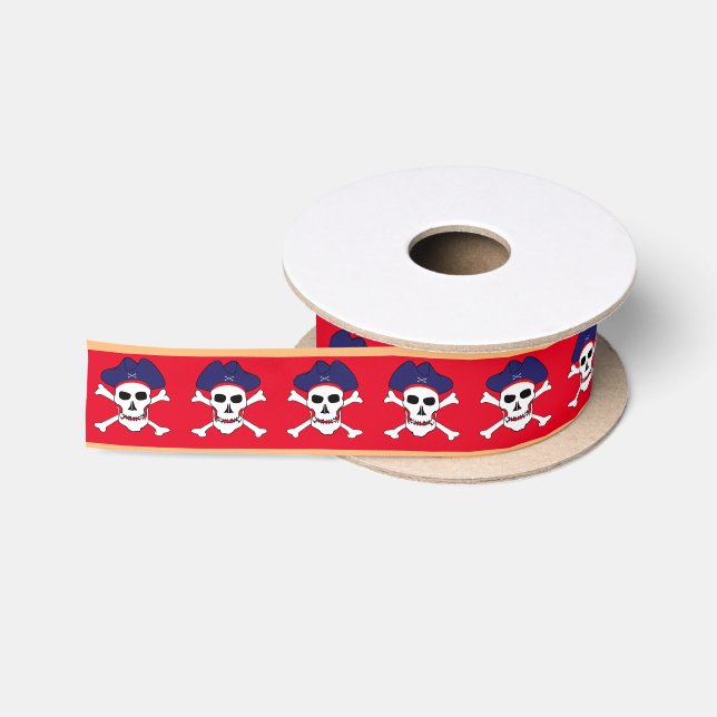 Ruban En Satin Drapeau du capitaine Jack & Pirates, Crâne /trésor (Bobine)