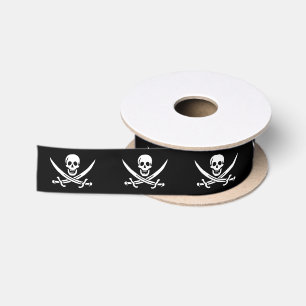 Ruban En Satin Drapeau pirate crâne épées croisées