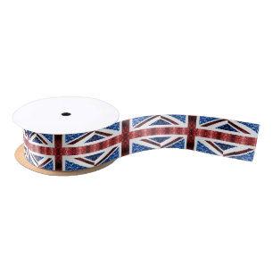 Ruban En Satin Drapeau rouge et bleu parties scintillant étincela
