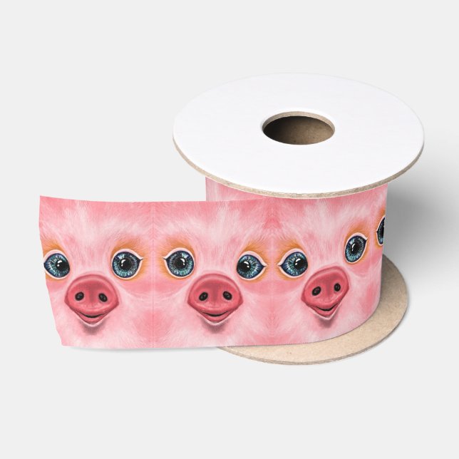 Ruban En Satin Drôle Ribbon cadeau avec cochon de bébé rose - Smi (Bobine)
