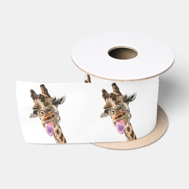 Ruban En Satin Drôle Tongue Giraffe Out et Jouer Wink Cartoon (Bobine)