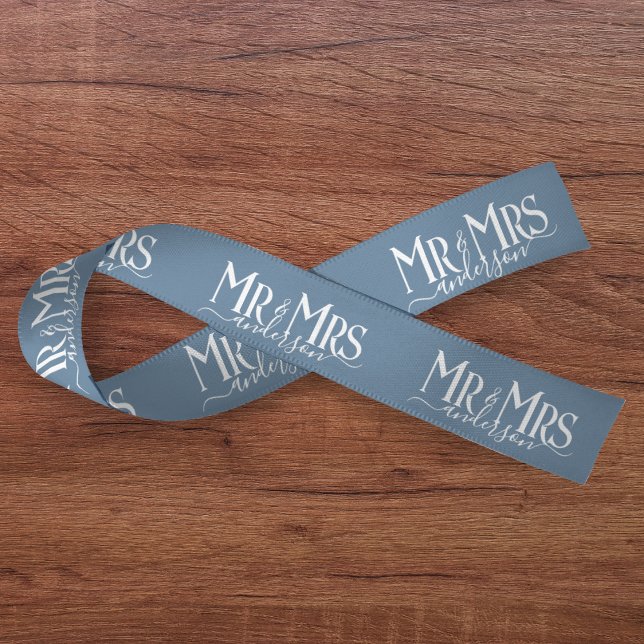 Ruban En Satin Dusty Blue Mr & Mrs Newlyved Couple Mariage (Dusty Blue Mr & Mrs Newlywed Couple Wedding Satin Ribbon
)