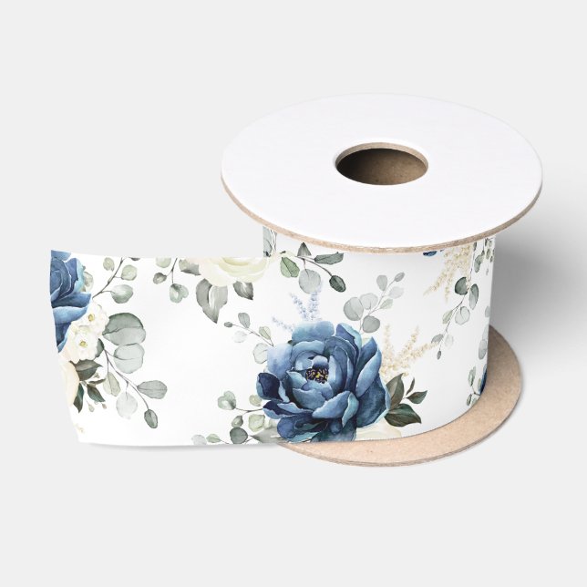 Ruban En Satin Dusty Blue Navy Champagne Ivory Floral Mariage (Bobine)
