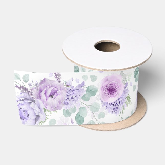 Ruban En Satin Dusty Purple Floral Élégant Botanique (Bobine)
