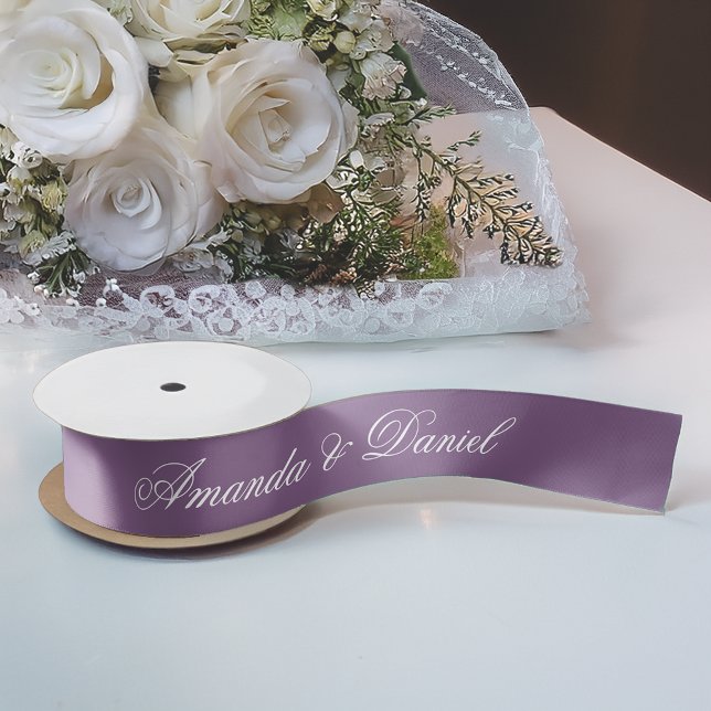 Ruban En Satin Dusty violet Mariage moderne couleur Script simple (Créateur téléchargé)