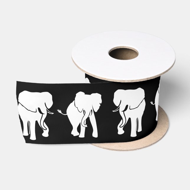 Ruban En Satin Échange cadeau Eléphant blanc noir et blanc (Bobine)