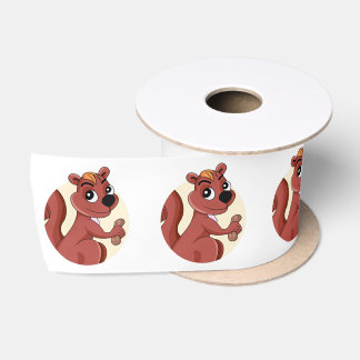 Ruban En Satin Écureuil de dessin animé mignon avec une cacahuète