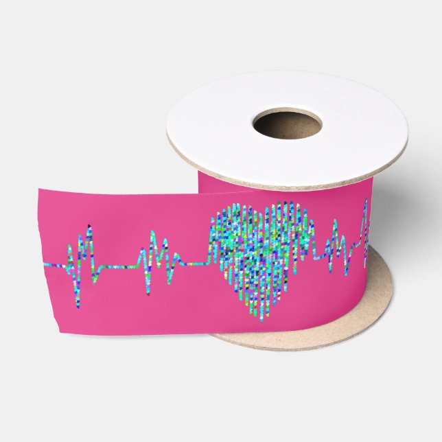 Ruban En Satin EKG coeur médical ekg ligne rose turquoise bleu (Bobine)