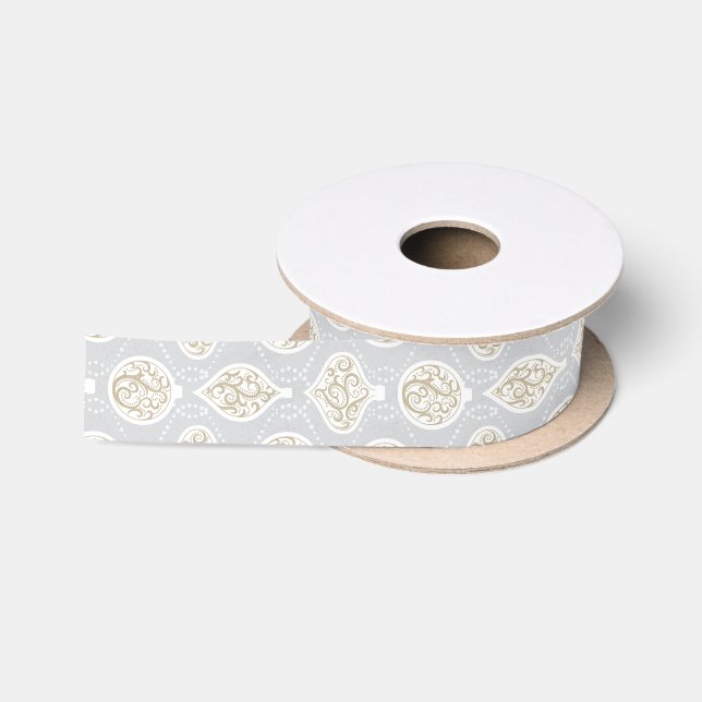 Ruban En Satin Élégant argent de vacances ornement motif (Bobine)