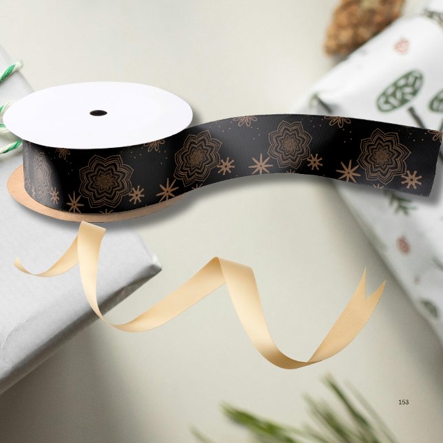 Ruban En Satin Elegant Black and Gold Star pattern (Elegant Black and Gold Star pattern Satin Ribbon)