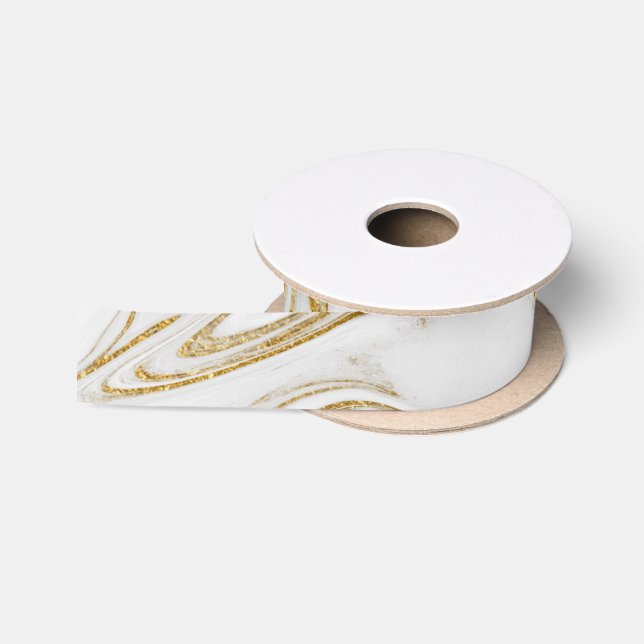 Ruban En Satin Elégant Blanc Or Faux Marbre Noël (Bobine)