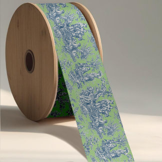 Ruban En Satin Elégant bleu vintage toile de jouy