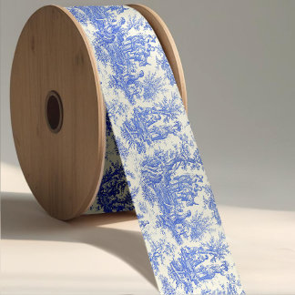 Ruban En Satin Elégant bleu vintage toile de jouy