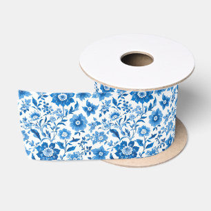 Ruban En Satin Elégant Blue Chinoiserie Floral nuptiale