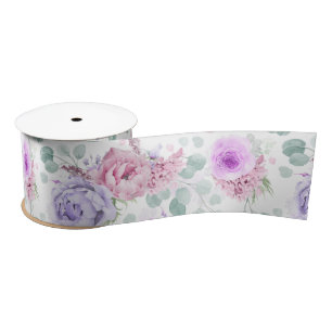 Ruban En Satin Élégant botanique floral violet et rose poussiéreu