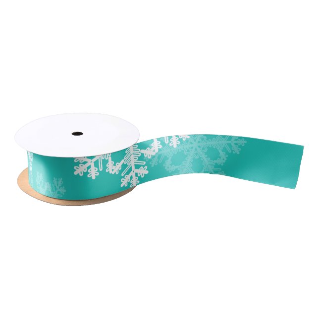 Ruban En Satin Élégant Cyan Snowflakes motif de Noël moderne (Bobine)