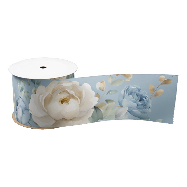 Ruban En Satin Elégant Dusty Blue et crème Rose Mariage (Bobine)