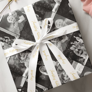 Ruban En Satin Elégant Faux Gold Joyeux Anniversaire Nom personna