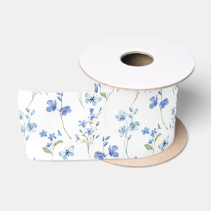 Ruban En Satin Elégant Fleur sauvage bleu Dusty
