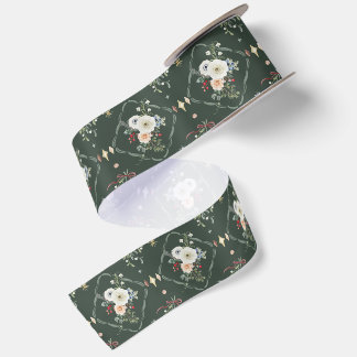 Ruban En Satin Élégant floral hivernal vert foncé