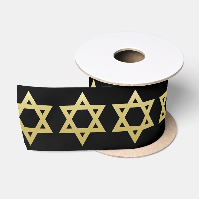 Ruban En Satin Elégant Gold Star de David - Hanoukka Satin Ribbon (Bobine)