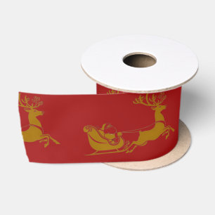 Ruban En Satin Élégant Joyeux Noël Gold père Noël Deer Sled xmas
