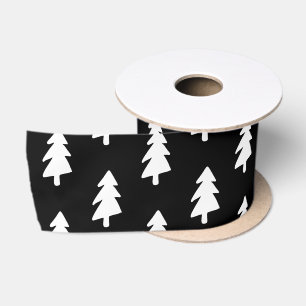 Ruban En Satin Élégant Motif d'arbre de Noël noir et blanc