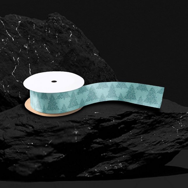 Ruban En Satin Élégant Motif d'arbre | Luxe Aqua Mint Christmas (Créateur téléchargé)