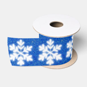 Ruban En Satin Élégant motif de flocon blanc bleu
