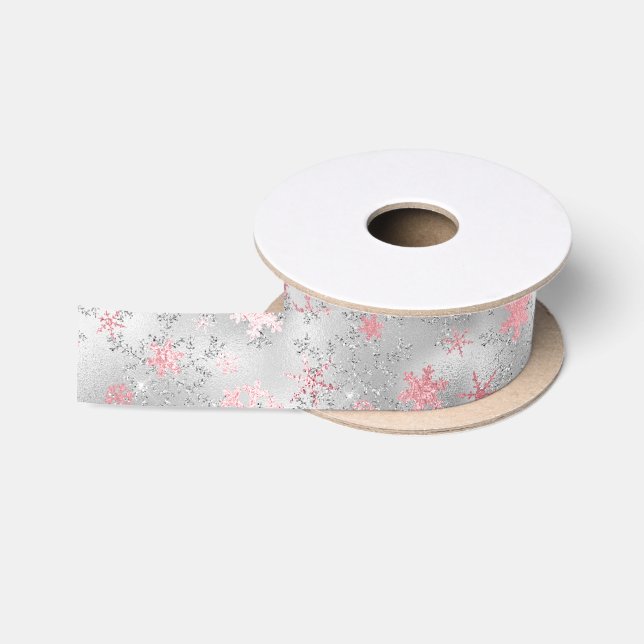 Ruban En Satin Élégant Motif de Noël vert rose (Bobine)