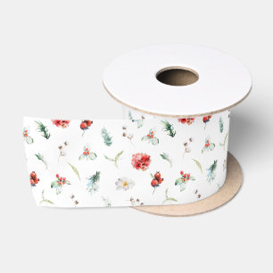 Ruban En Satin Élégant Motif d'hiver Floral