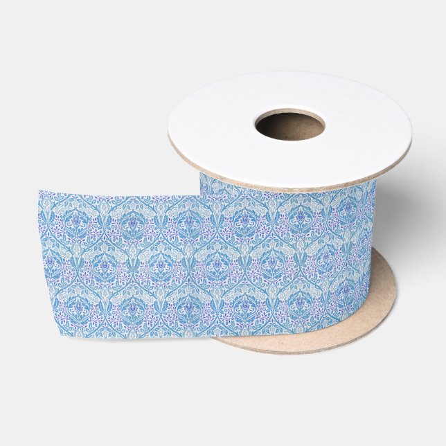 Ruban En Satin Élégant motif floral bleu (Bobine)