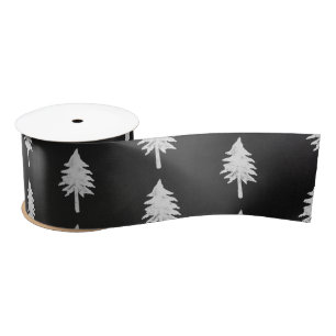 Ruban En Satin Élégant Motif noir blanc sapin de Noël